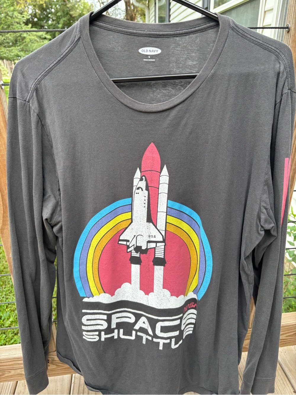 Old Navy Black Long-Sleeve Tee with Retro Space Shuttle Graphic